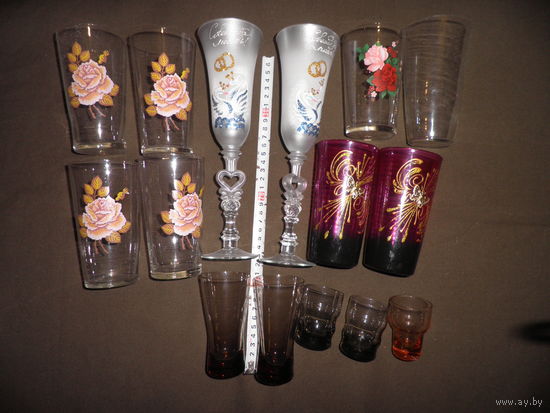 Стаканы,фужеры,рюмки стеклянные 15 шт. времён СССР.С рубля.