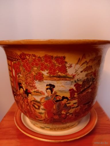 Кашпо. Стиль Шинуазри. Техника Мориаж. Японские жанровые сценки