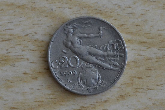 Италия 20 чентезимо 1909 с 1 руб
