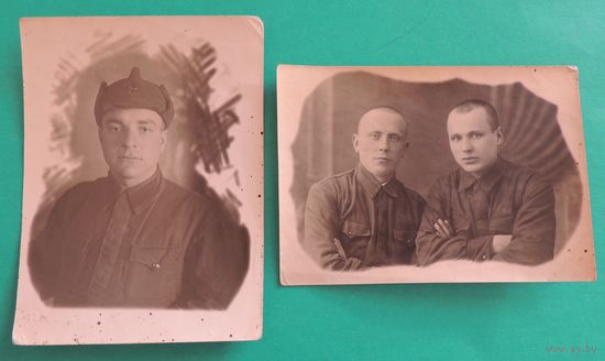 Фото "Красные командиры" 1940 г. Штамп фотоателье "Слуцк. Красная светопись" 2 шт.