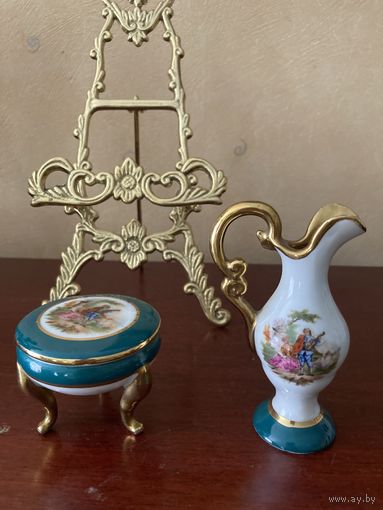 Шкатулка и Кувшин Лимож Франция зеленая глазурь