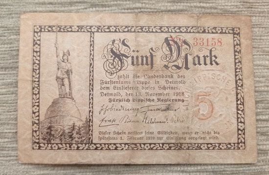 Werty71 Германия 5 марок 1918 банкнота Детмольд