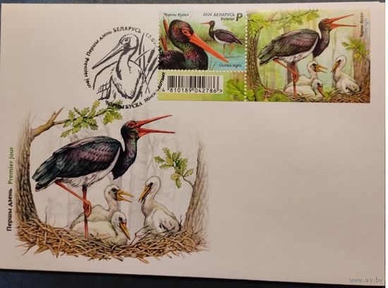 КПД Беларусь Belarus 2026, (1425L) Черный аист. Фауна. Птицы. Купон