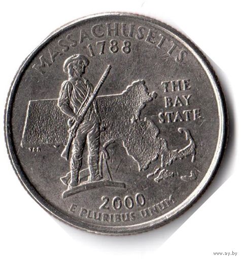 США. 1/4 доллара (1 квотер, 25 центов). 2000. Массачусетс. P