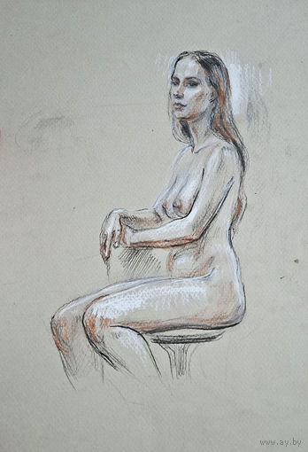"Обнажённая длинноволосая" зарисовка а4