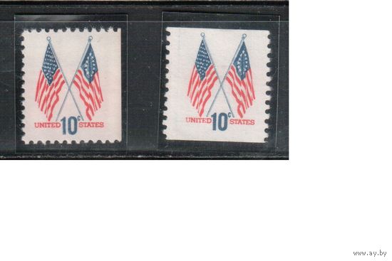 США-1973, (Мих.1126 А+С), **/* , Стандарт, Флаг, 2 зубц.