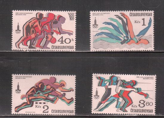 Чехословакия-1980  (Мих.2547-2550) , ** , Спорт,   ОИ-1980,  (полная серия)