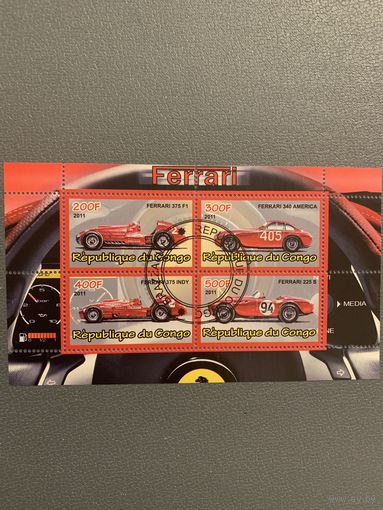 Конго 2011. Автомобили Ferrari. Малый лист