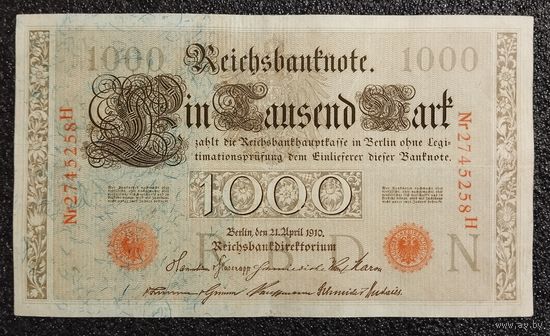 1000 марок Германия 1910 г. литера N (красная печать)