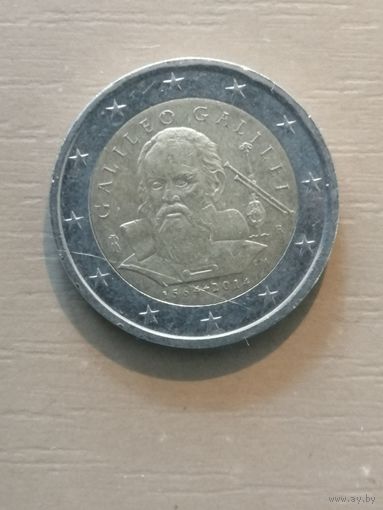 Италия 2 евро, 2014 год, 450 лет со дня рождения Галилео Галилея, КМ# 377