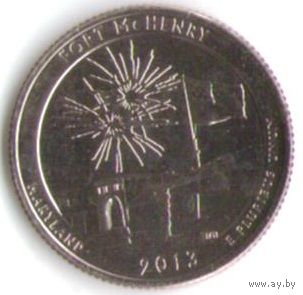 25 центов 2013 г. Парк=19 Национальный мемориал Форд Мак-Генри Мэриленд Двор P _UNC