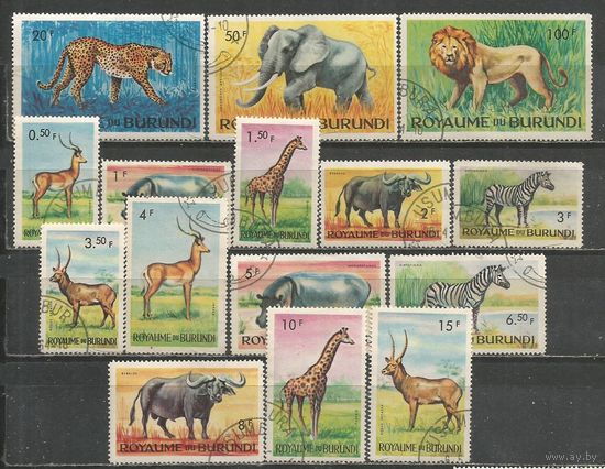 Бурунди. Животный мир страны. 1964г. Mi#87А-101А. Серия.