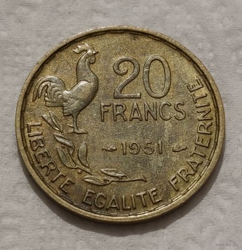 Франция 20 франков, 1951 Без отметки монетного двора (14-16-31)