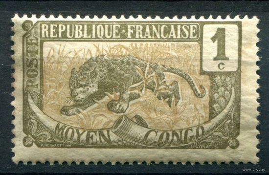 Французские колонии - Среднее Конго - 1907г. - леопард, 1 с - 1 марка - MH [Mi 1]. #4-W1-129-A-1