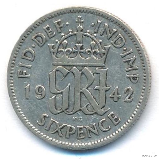 Великобритания 6 пенсов 1942 г. Ag. Оригинал