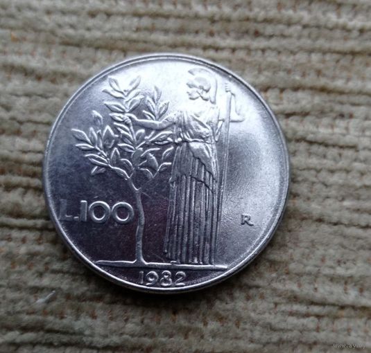 Werty71 Италия 100 лир 1982 Минерва стоит с оливковым деревом