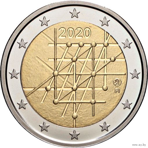 2 евро 2020 Финляндия 100 лет университета Турку UNC из ролла