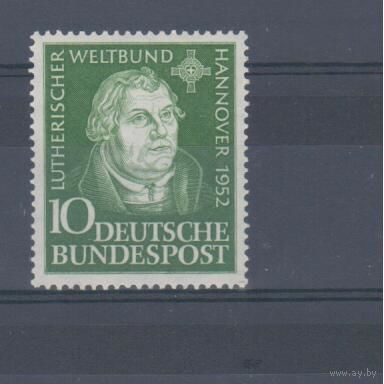 [1065] Германия 1952. М.Лютер. Одиночный выпуск. MNH. Кат.18 е.