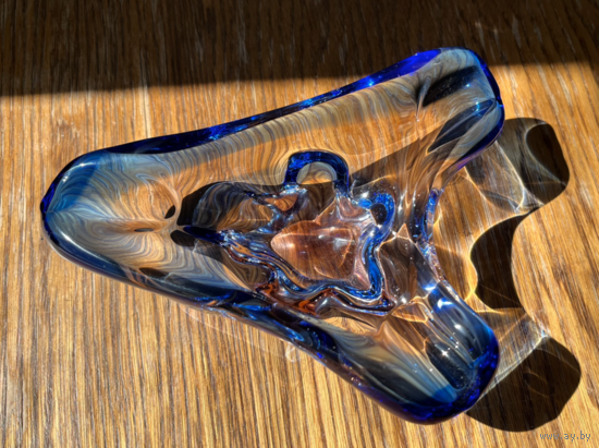 Вазочка для мелочей конфетница Чехословакия цветное стекло винтаж