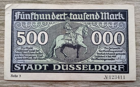 Werty71 Германия 500000 марок 1923 банкнота Дюссельдорф Гроссгельд всадник