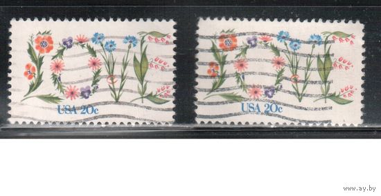 США-1982, (Мих.1528 А+F) , гаш. , Любовь, Цветы  (одиночка), 2 зубцовки(3)
