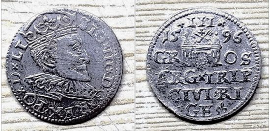 3 гроша 1596 года Рига, трояк Сигизмунд lll.