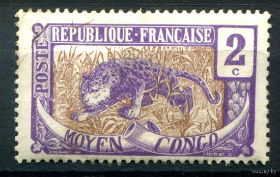 Французские колонии - Среднее Конго - 1907г. - леопард, 2 с - 1 марка - MH [Mi 2]. #4-W1-129-A-1