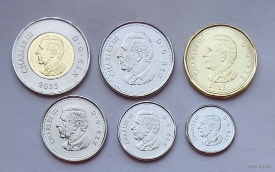 Канада 5, 10, 25, 50 центов, 1, 2 доллара 2023 г. Карл III. Комплект 6 монет