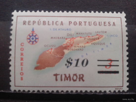 Тимор, колония Португалии. 1960. **Карта островов, надпечатка