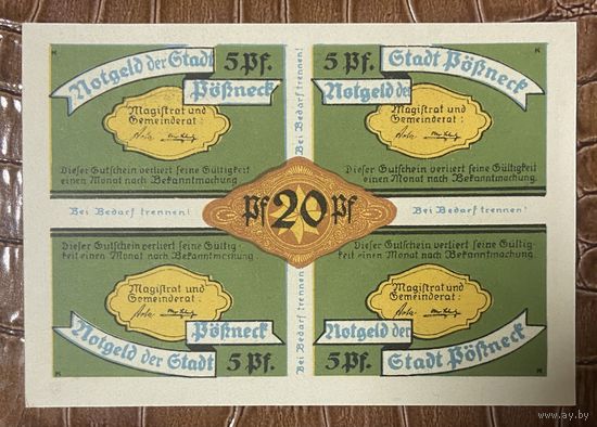 Нотгельд 5 х 4 пфеннигов 1921 год. Пёснек,. Веймарская республика