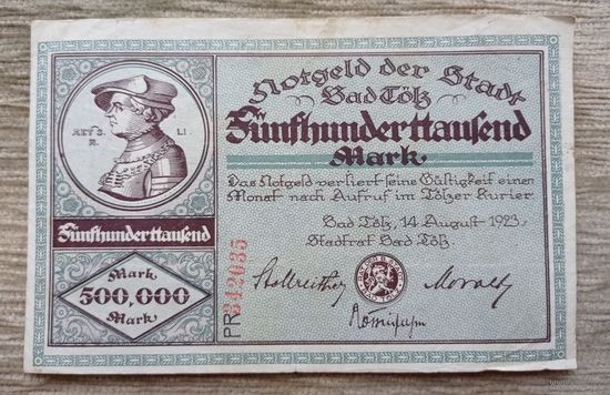 Werty71 Германия 500000 марок 1923 банкнота Бад Тёльц Бавария Гроссгельд