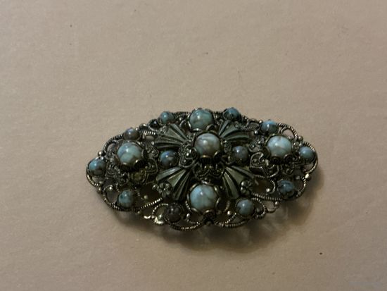 Брошь Антикварная Пекинское стекло филигрань Чехия до 50-х