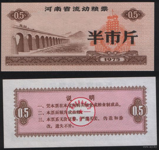 Китай 1975 год Хэнань пров. прод.талон (продовольствие) на 0,5ед=(0,5чжин)=250г(рис) (rd02 =
