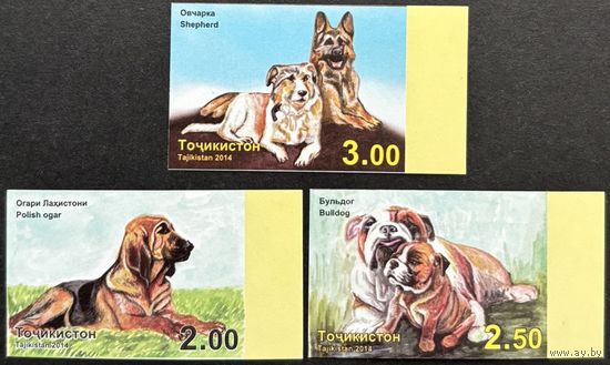 Таджикистан 2014  . Фауна. Собаки. Сцепка из 3 марок беззубцовая