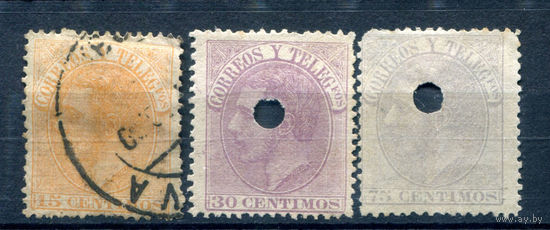 Испания (Королевство) - 1882г. - король Альфонсо XII - 3 марки - полная серия, гашёные [Mi 186-188]. #1-Sp-17-A-1