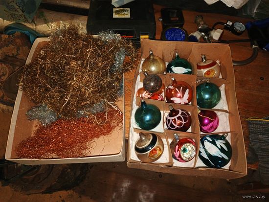 Елочные игрушки СССР и дождик медный в оригинальной коробке