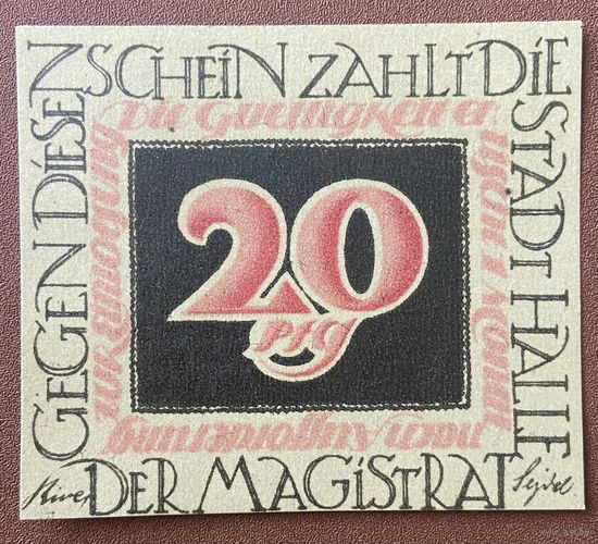 Нотгельд 20 пфеннигов 1921 год. Галле-ан-дер-Заале. Веймарская республика