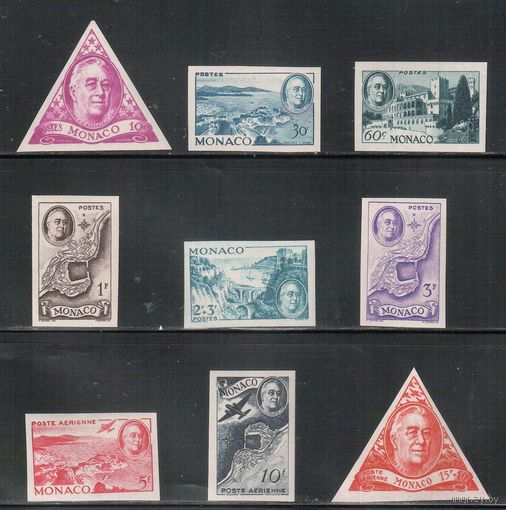 Монако-1946(Мих.332В-330В)  **  ,  1-я год. смерти Рузвельта , Самолет(полная серия),БЗЦ