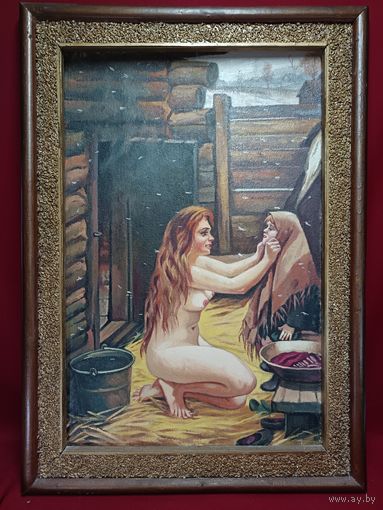 С рубля без мц. Картина Криков Ю. П. "Женщина с ребенком", 1995г. Ф. М. 44х66см,с рамой 56х80см