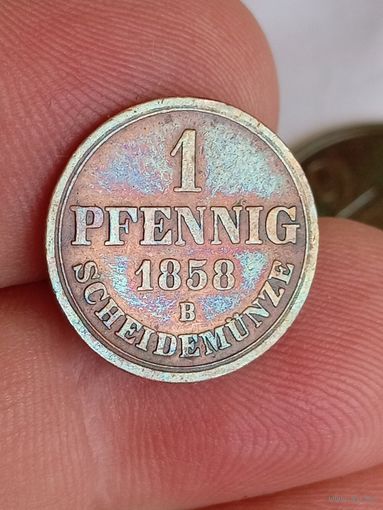 1 пфенниг 1858 года в отличном состоянии!!! Ганновер