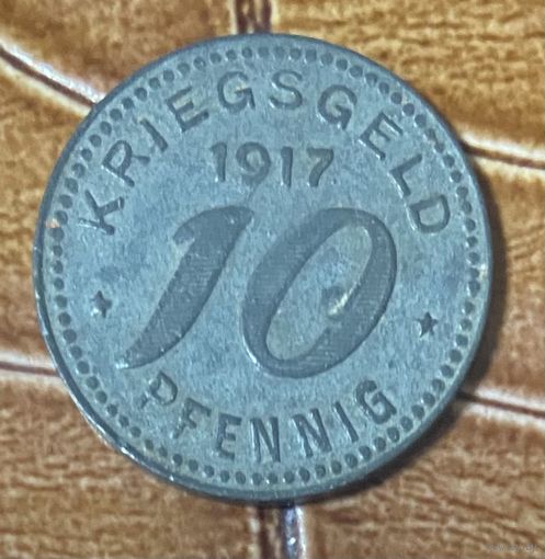 Монета 10 пфеннигов 1917 год. Бармен. Веймарская республика.