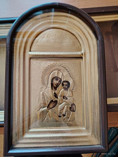 Икона Божией Матери Иверская, 19 век. Оклад с Золочением, Киот! Люкс! Подарочный вариант!!!