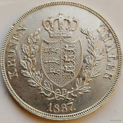 1 Талер 1837 г. Вюртемберг. Вильгельм l. Серебро 0.868.