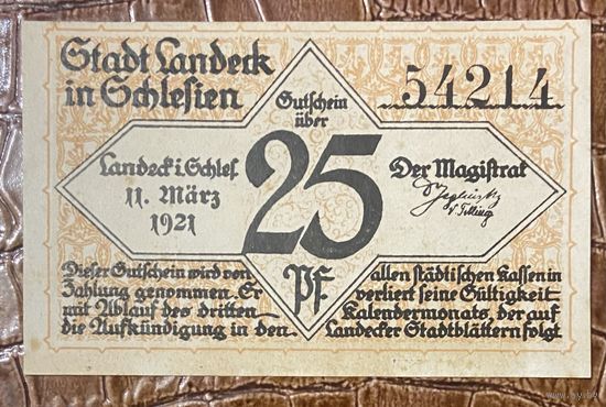 Нодгельд 25 пфеннигов 1921 год.  Ландек. Веймарская республика