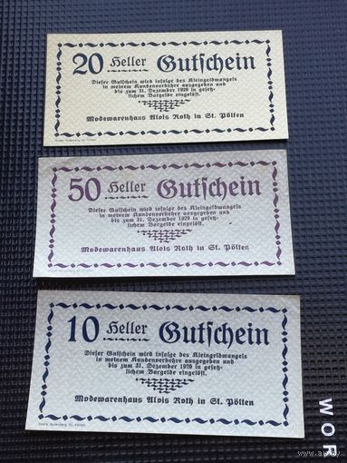 Австрия нотгельд 10 20 50 heller Roth St Polten 1