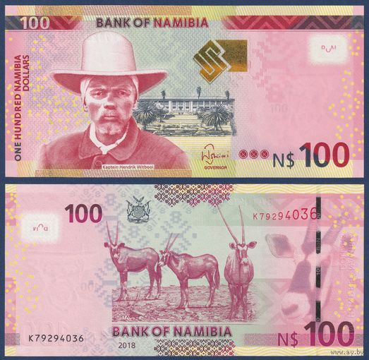 Намибия, 100 долларов 2018 г., P-14 (K, вождь Хендрик Витбой, антилопа орикс), UNC