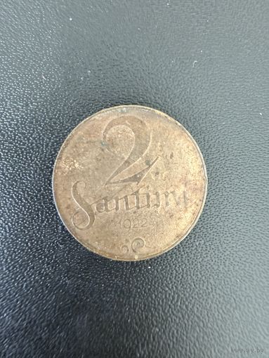 2 сантима 1922 года. Хорошее состояние. С 1 рубля