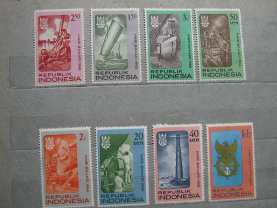 Транспорт, корабли, флот, архитектура, марки Индонезия 1966