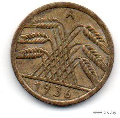 ВЕЛИКАЯ ГЕРМАНСКАЯ ИМПЕРИЯ. ТРЕТИЙ РЕЙХ. 5 РЕЙХСПФЕННИГОВ 1936 А.
