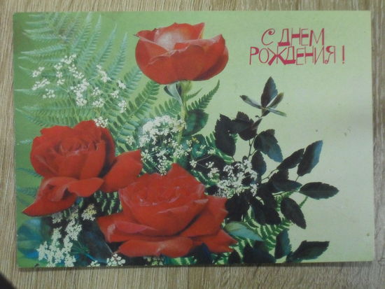 ЧИСТАЯ ПОЧТОВАЯ ОТКРЫТКА СССР."С ДНЕМ РОЖДЕНИЯ". ФОТО И. ДЕРГИЛЕВА. 1990 год